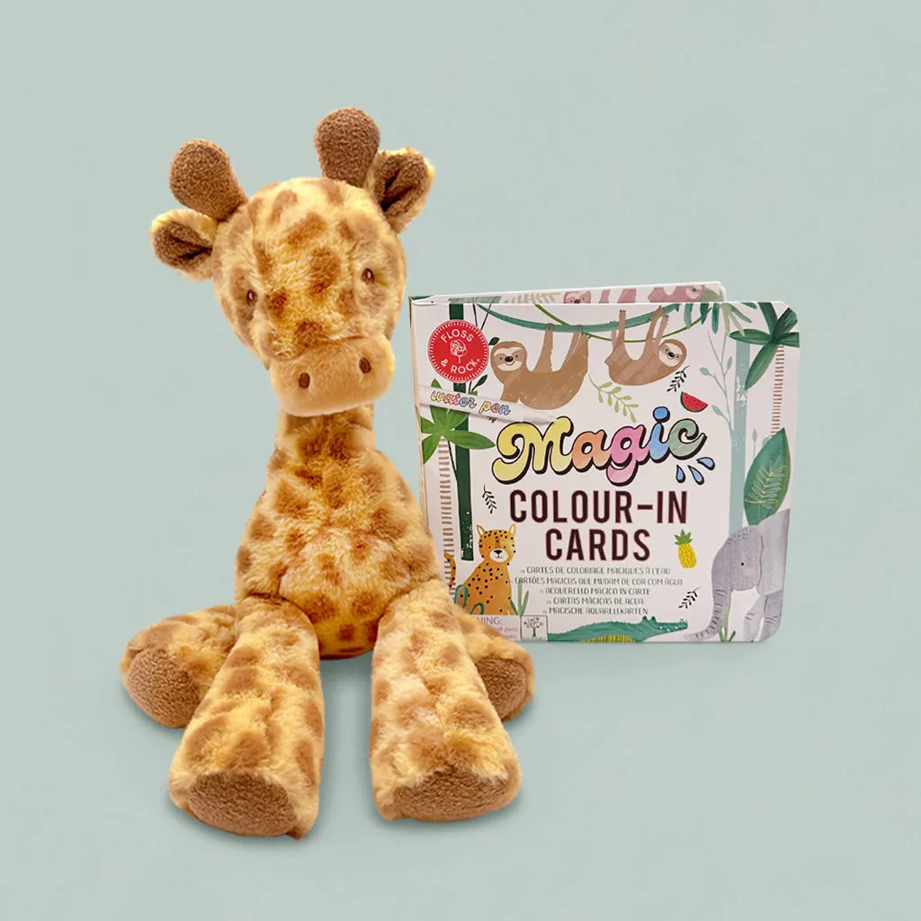 Floss & Rock Magic Colour-In Cards, Jungle  with Georgie Giraffe Soft Toy