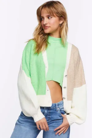 Forever 21 Knit Women's Colorblock Cardigan Sweater Mint/Multi Forever 21