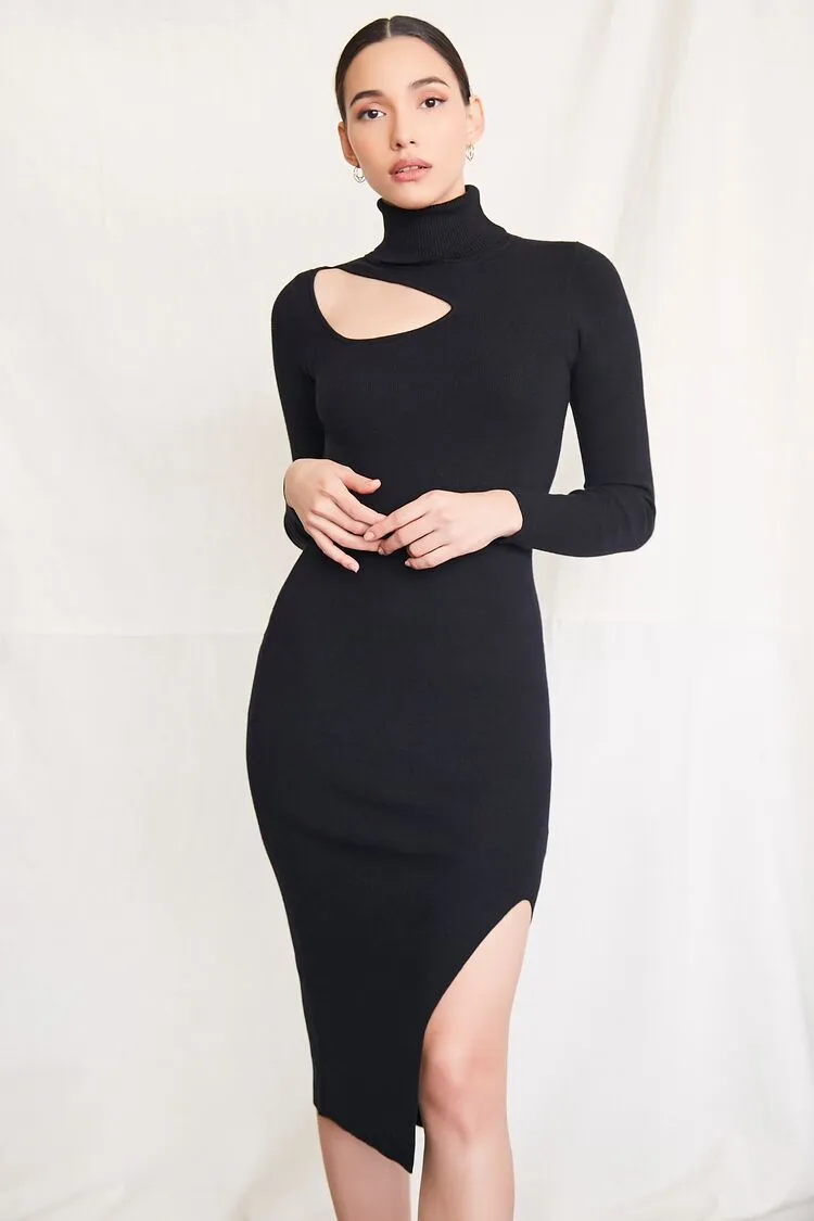 Forever 21 Knit Women's Cutout Turtleneck Sweater Winter Dress Black Forever 21