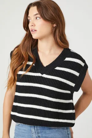 Forever 21 Knit Women's Striped Sweater Vest Black/Multi Forever 21