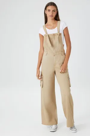 Forever 21 Women's Canvas Cargo Wide-Leg Overalls Tan Forever 21