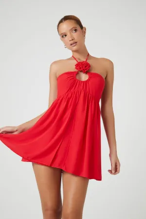 Forever 21 Women's Chiffon Rosette Halter Mini Dress Currant Forever 21