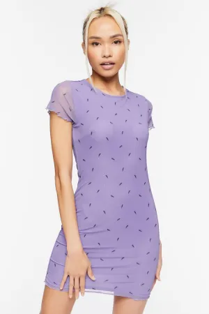 Forever 21 Women's Lightning Bolt Print Mesh Mini Dress Purple/Multi Forever 21