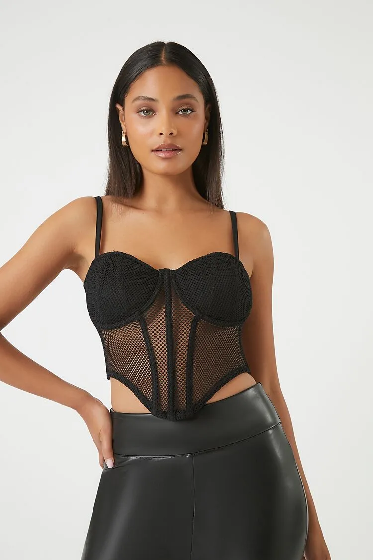 Forever 21 Women's Mesh Cropped Bustier Cami Black Forever 21