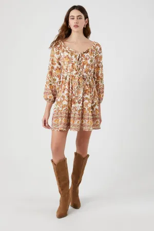 Forever 21 Women's Ornate Floral Print Mini Dress White/Multi Forever 21