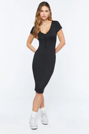 Forever 21 Women's Short-Sleeve Button-Front Midi Dress Black Forever 21