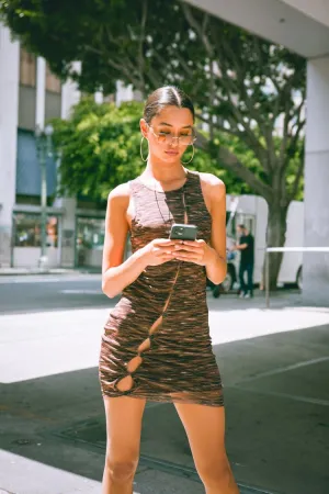 Forever 21 Women's Space Dye Cutout Mesh Mini Dress Brown Forever 21