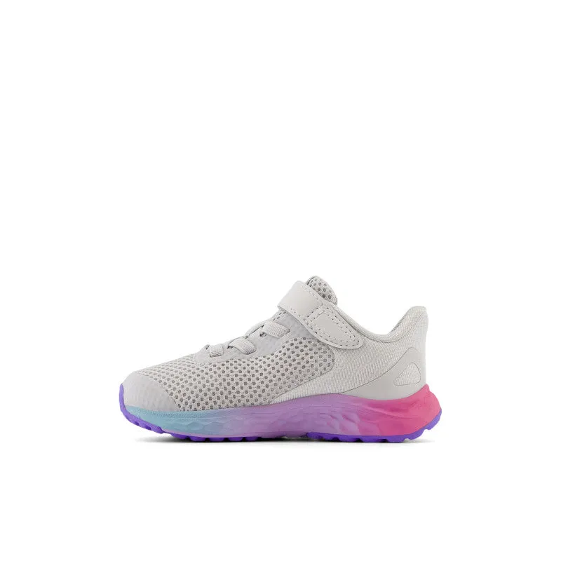 Fresh Foam Arishi v4 Bungee Lace with Top Strap - Grey Matter with Mid Century Pink and Lilac Glo - Toddlers