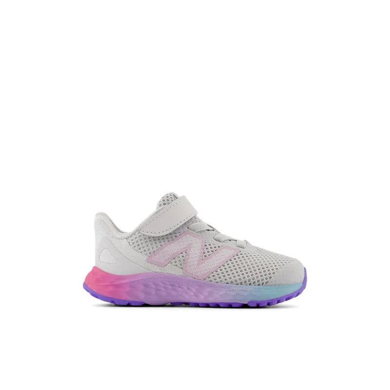 Fresh Foam Arishi v4 Bungee Lace with Top Strap - Grey Matter with Mid Century Pink and Lilac Glo - Toddlers