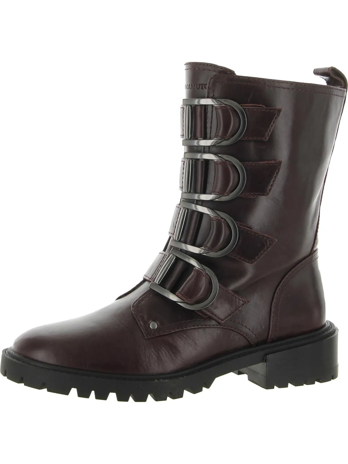Frishea Womens Leather Buckles Combat & Lace-up Boots
