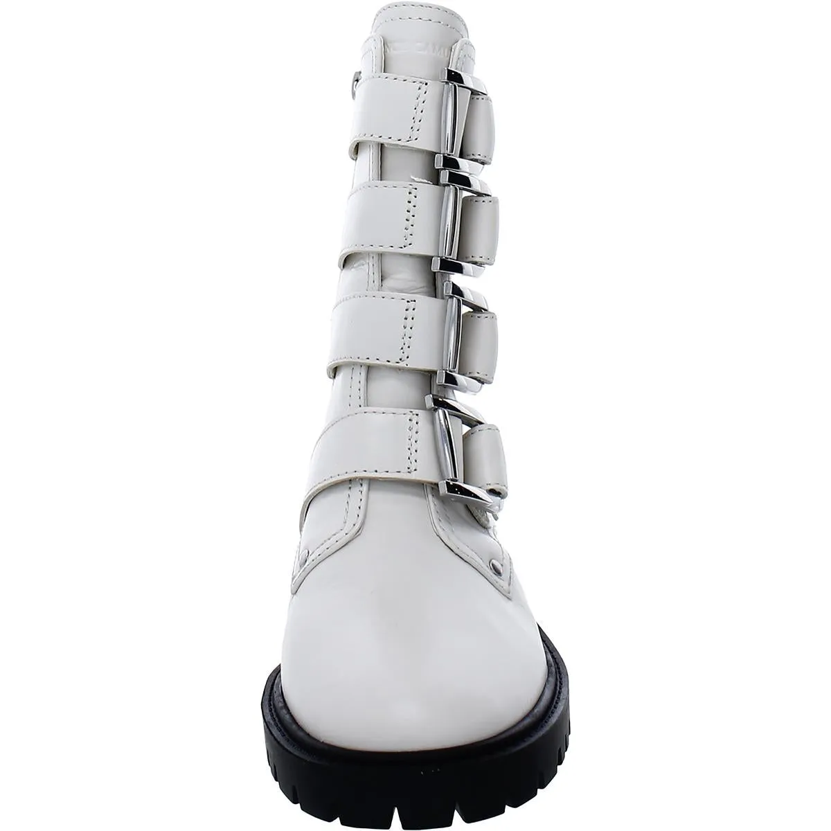 Frishea Womens Leather Buckles Combat & Lace-up Boots
