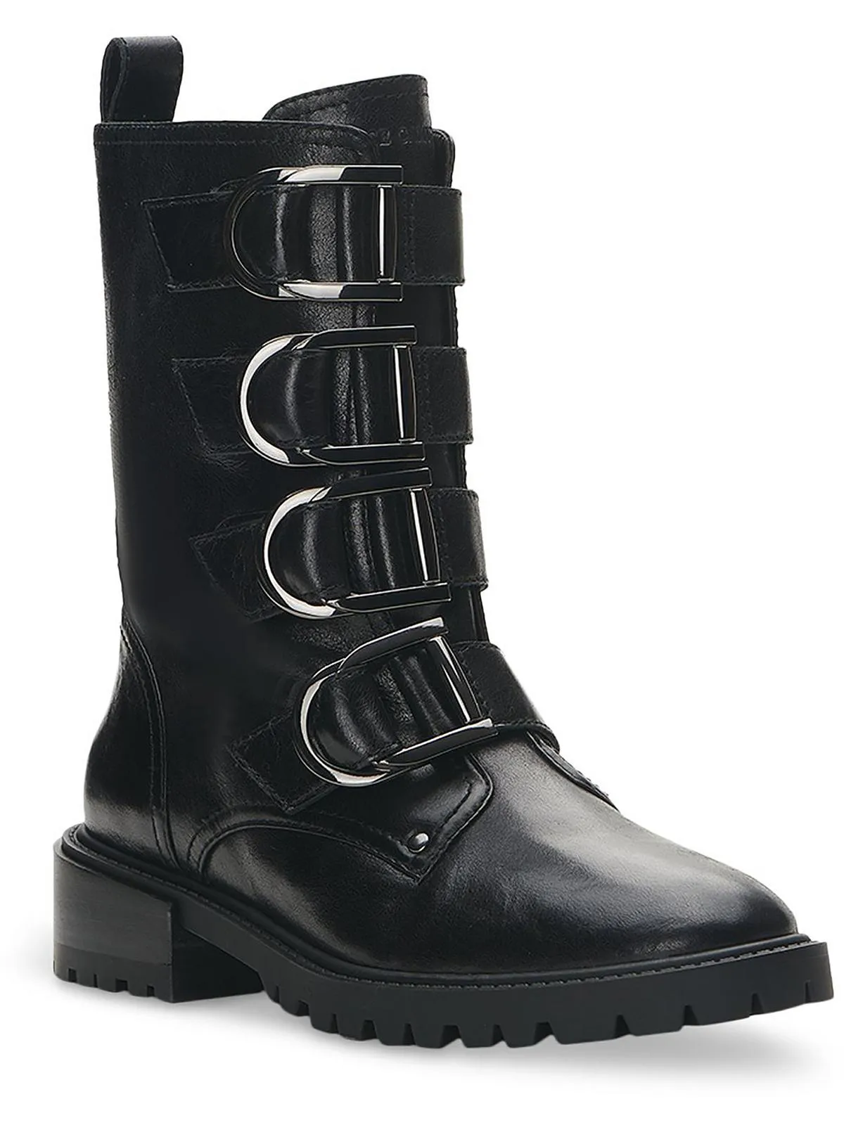 Frishea Womens Leather Buckles Combat & Lace-up Boots