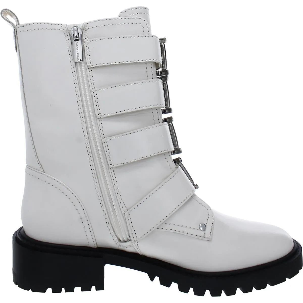 Frishea Womens Leather Buckles Combat & Lace-up Boots