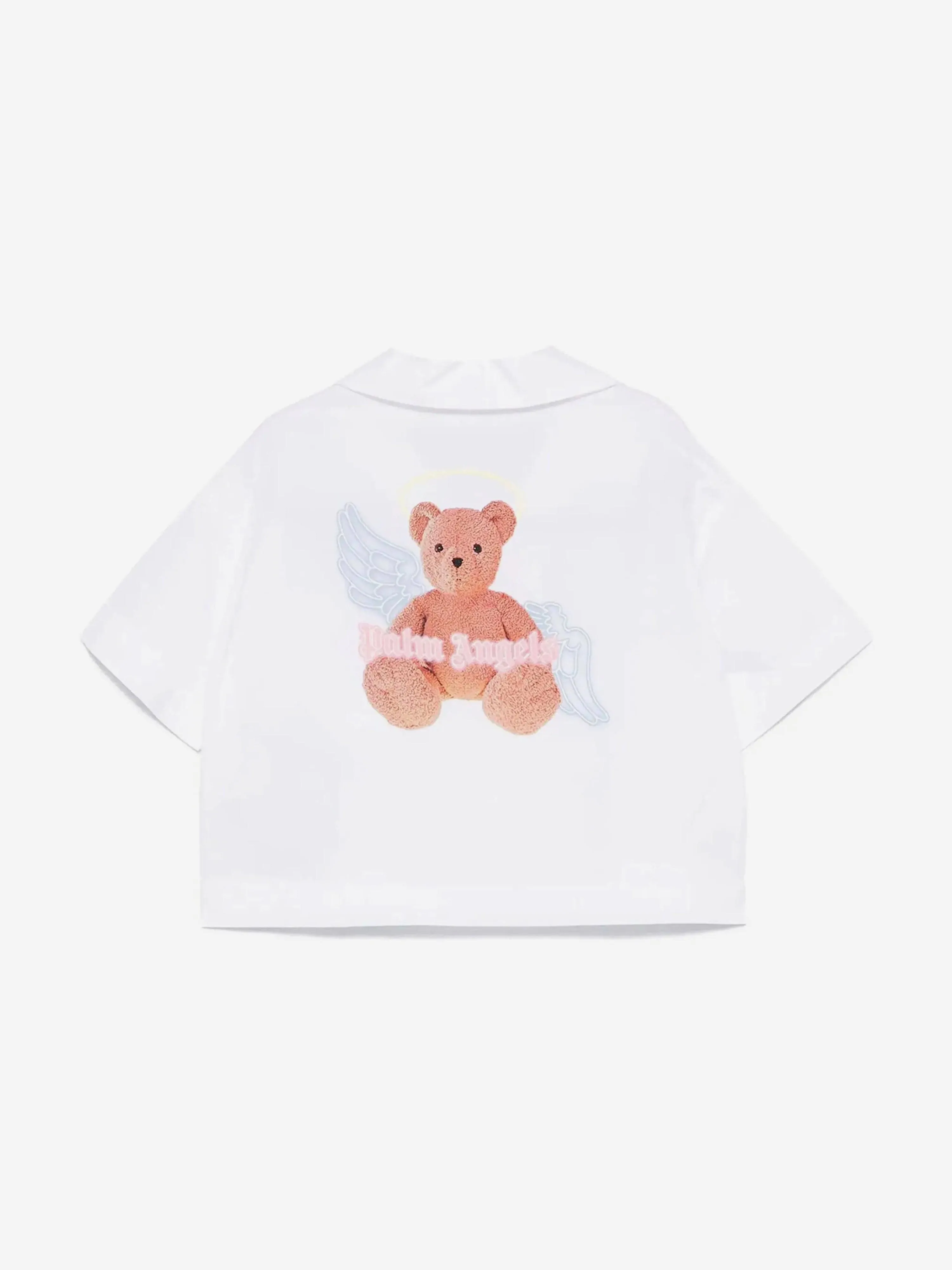 Girls Bear Angel Cropped Shirt in White