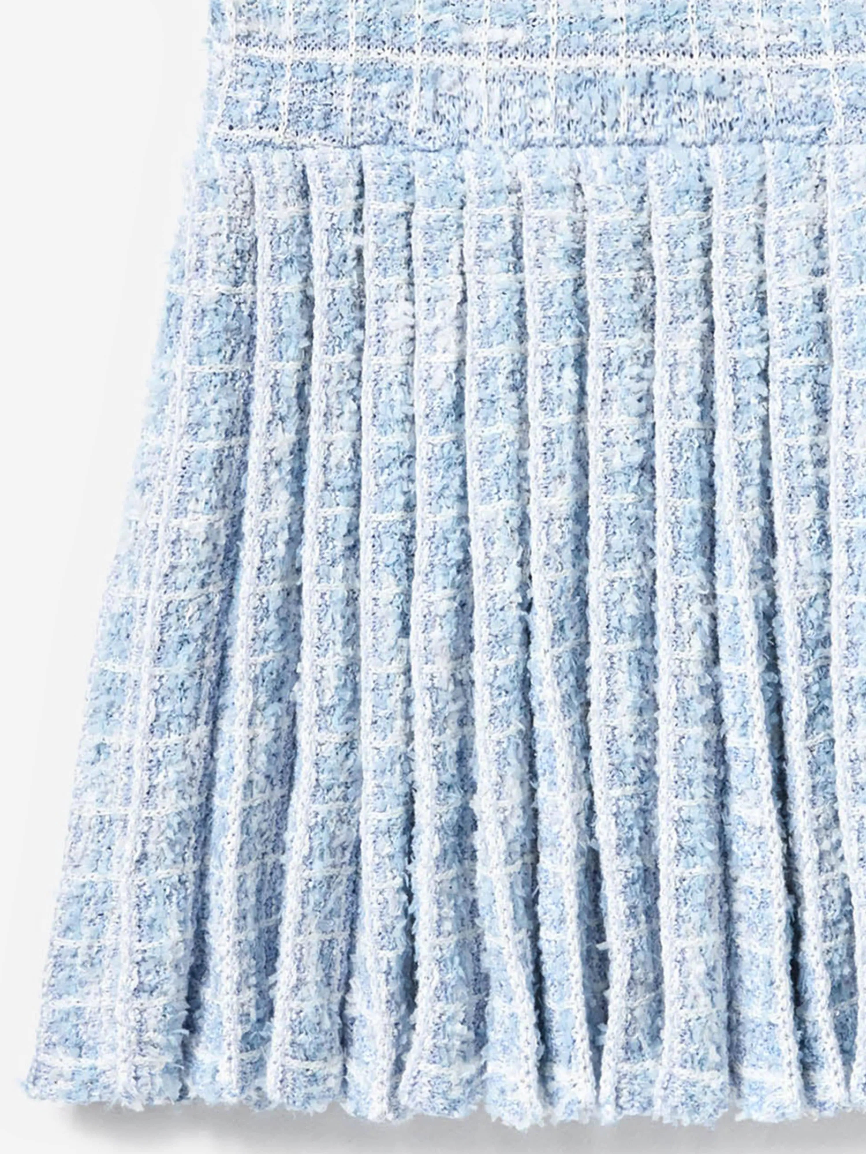 Girls Check Knit Dress in Blue