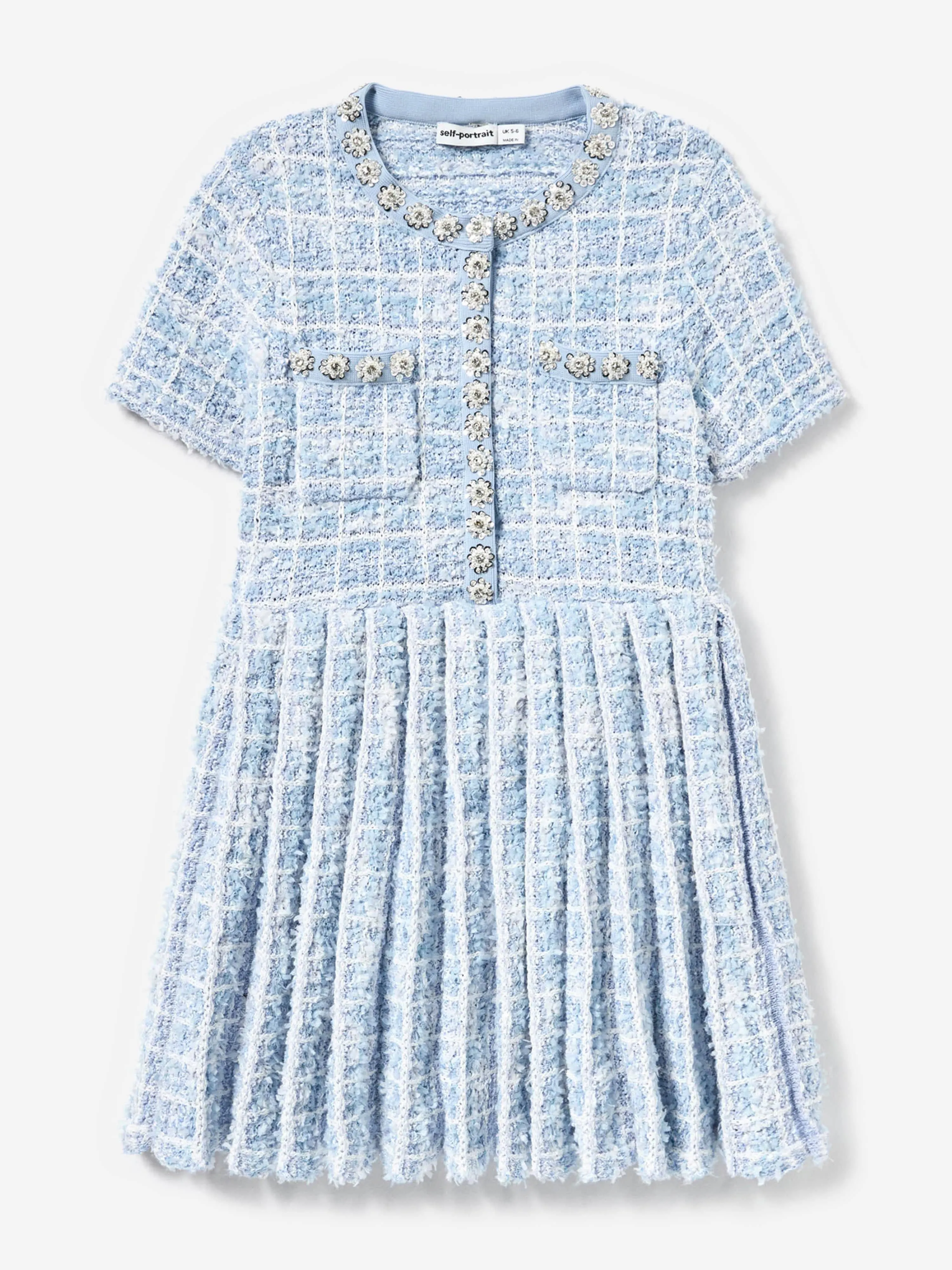 Girls Check Knit Dress in Blue