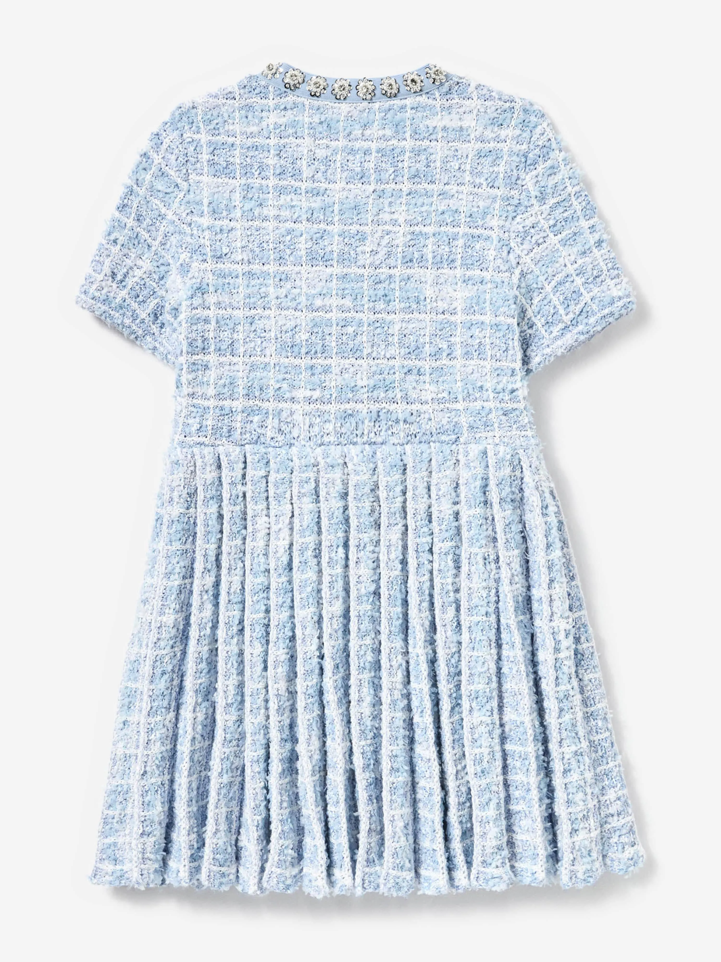 Girls Check Knit Dress in Blue
