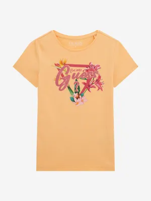 Girls Floral Logo T-Shirt in Orange