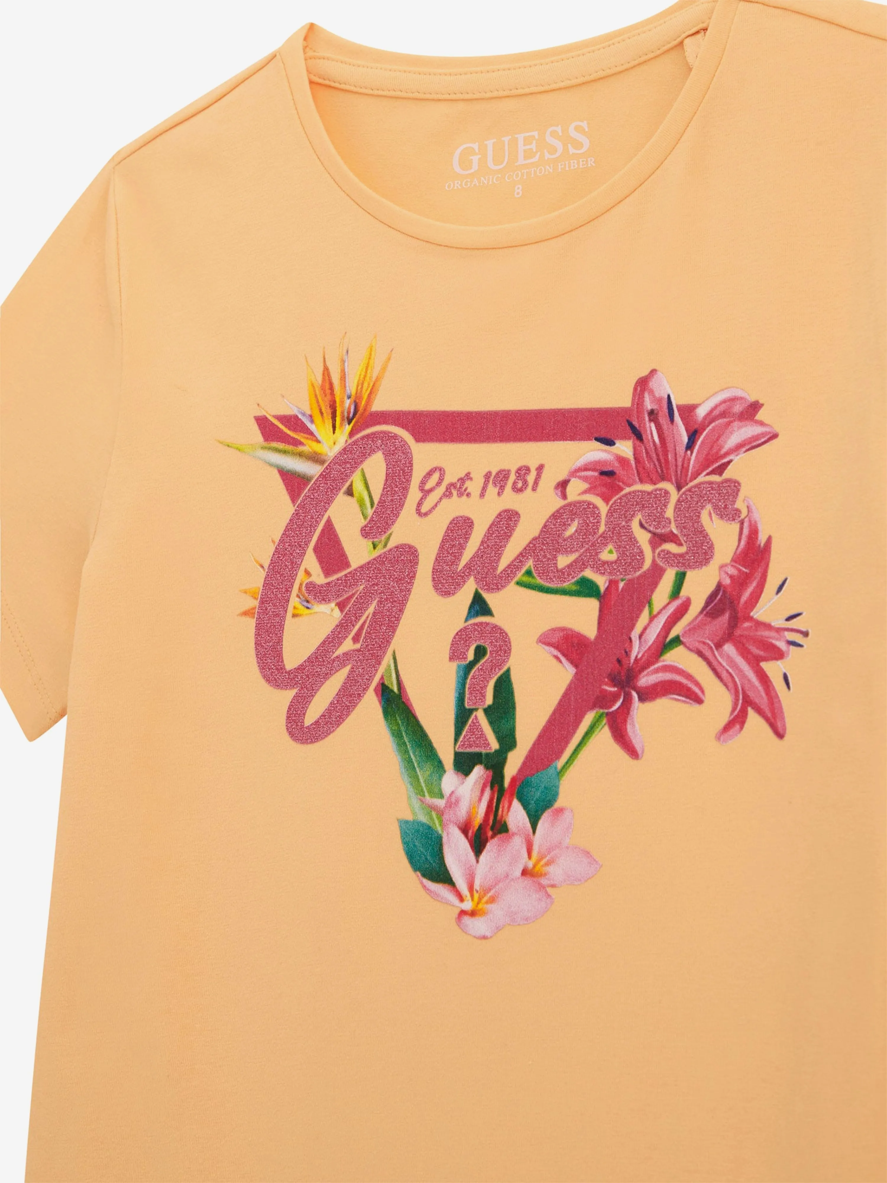 Girls Floral Logo T-Shirt in Orange