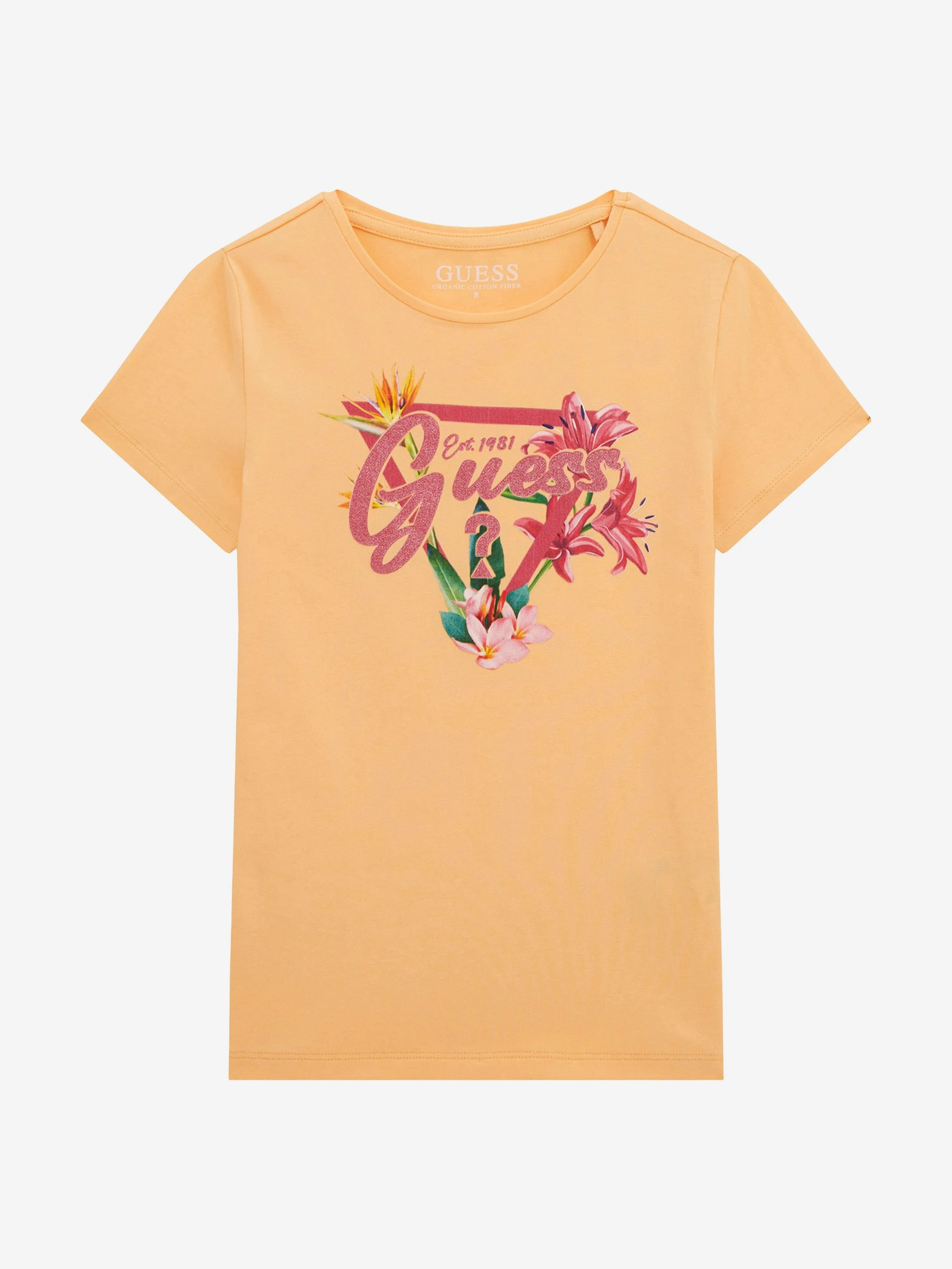 Girls Floral Logo T-Shirt in Orange