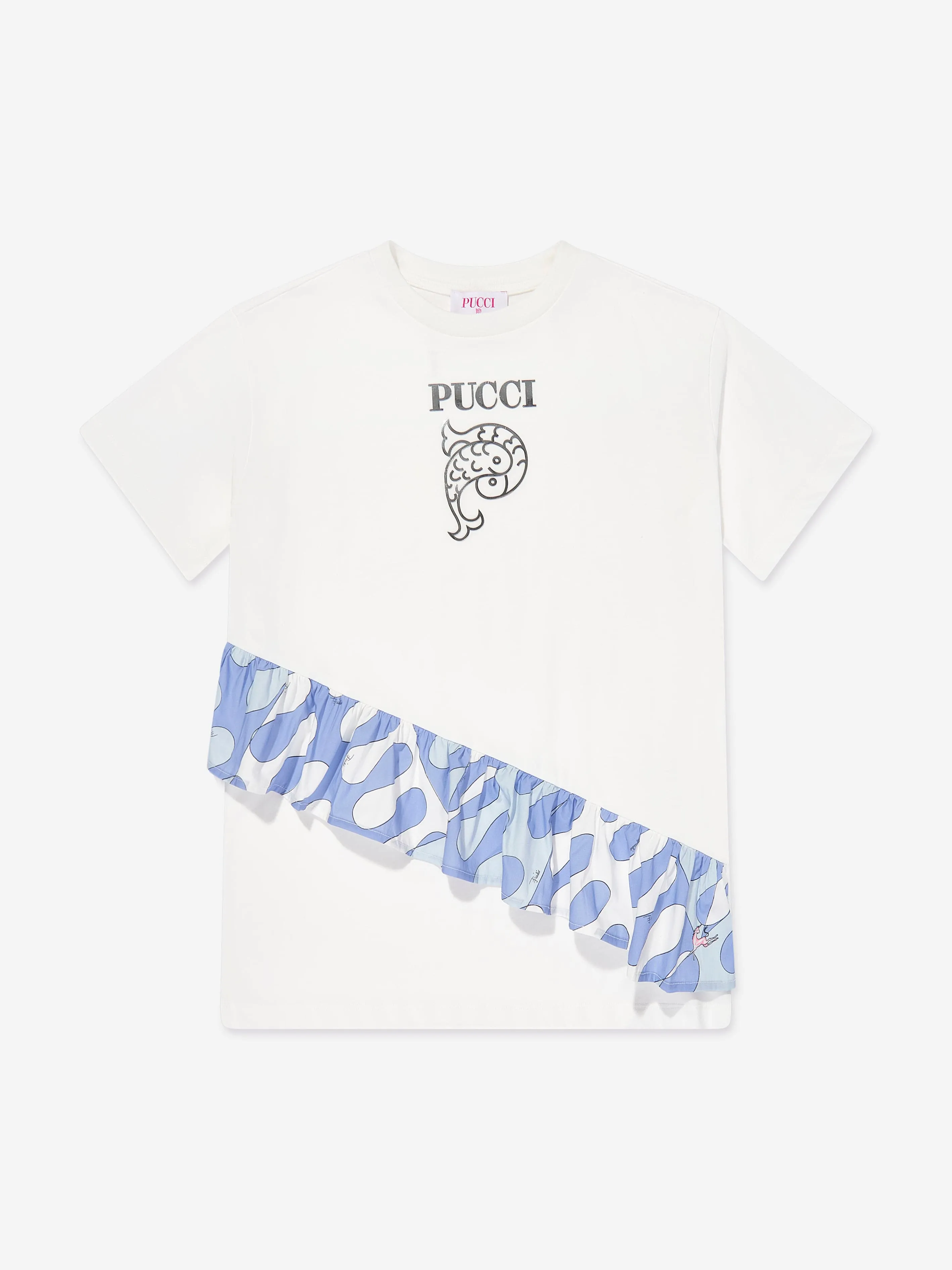 Girls Logo Ruffle Jersey Dress in Ivory