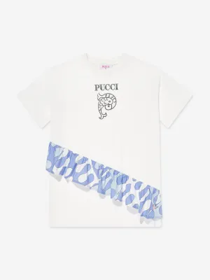 Girls Logo Ruffle Jersey Dress in Ivory