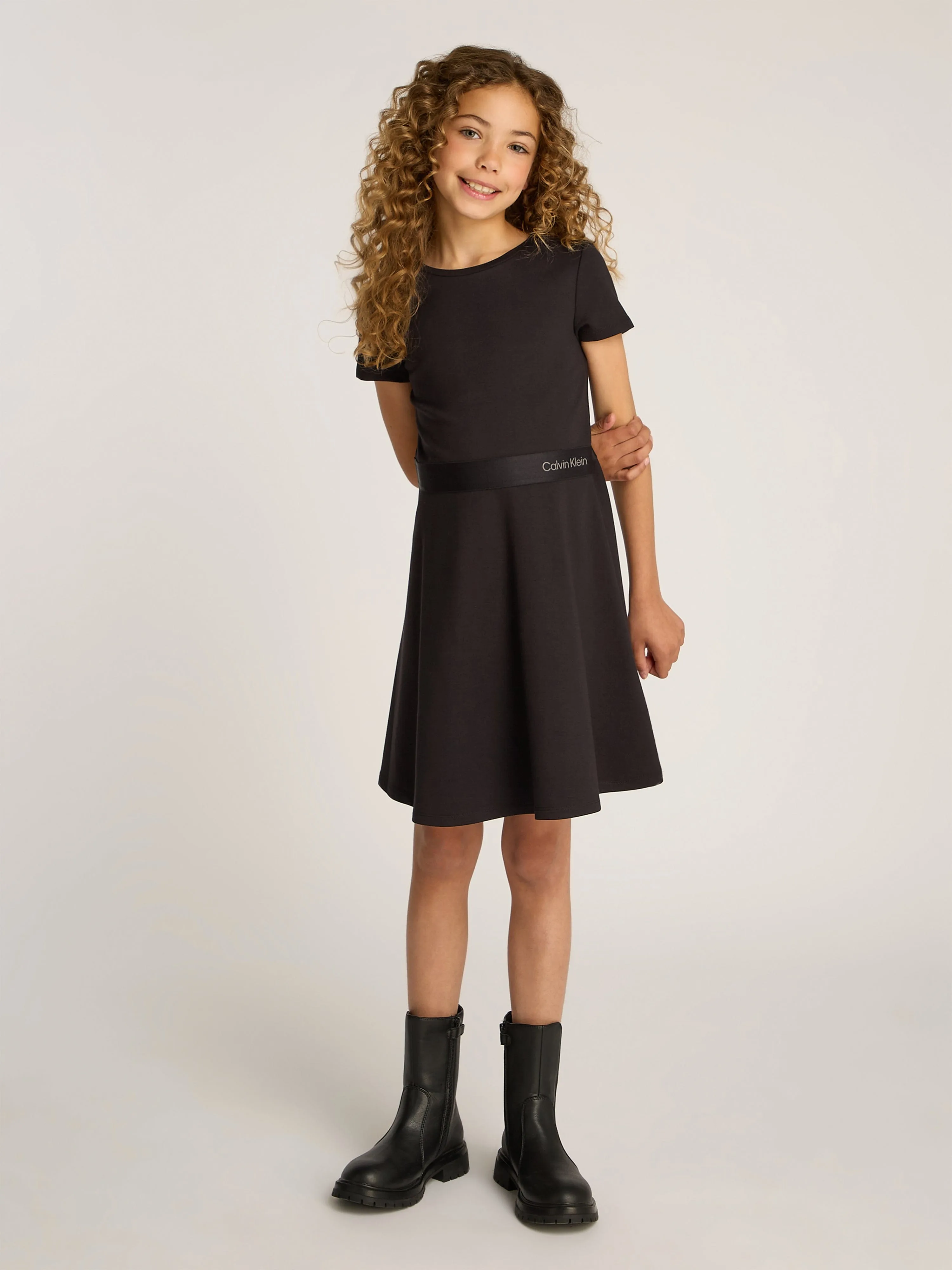 Girls Logo Tape Punto Dress in Black