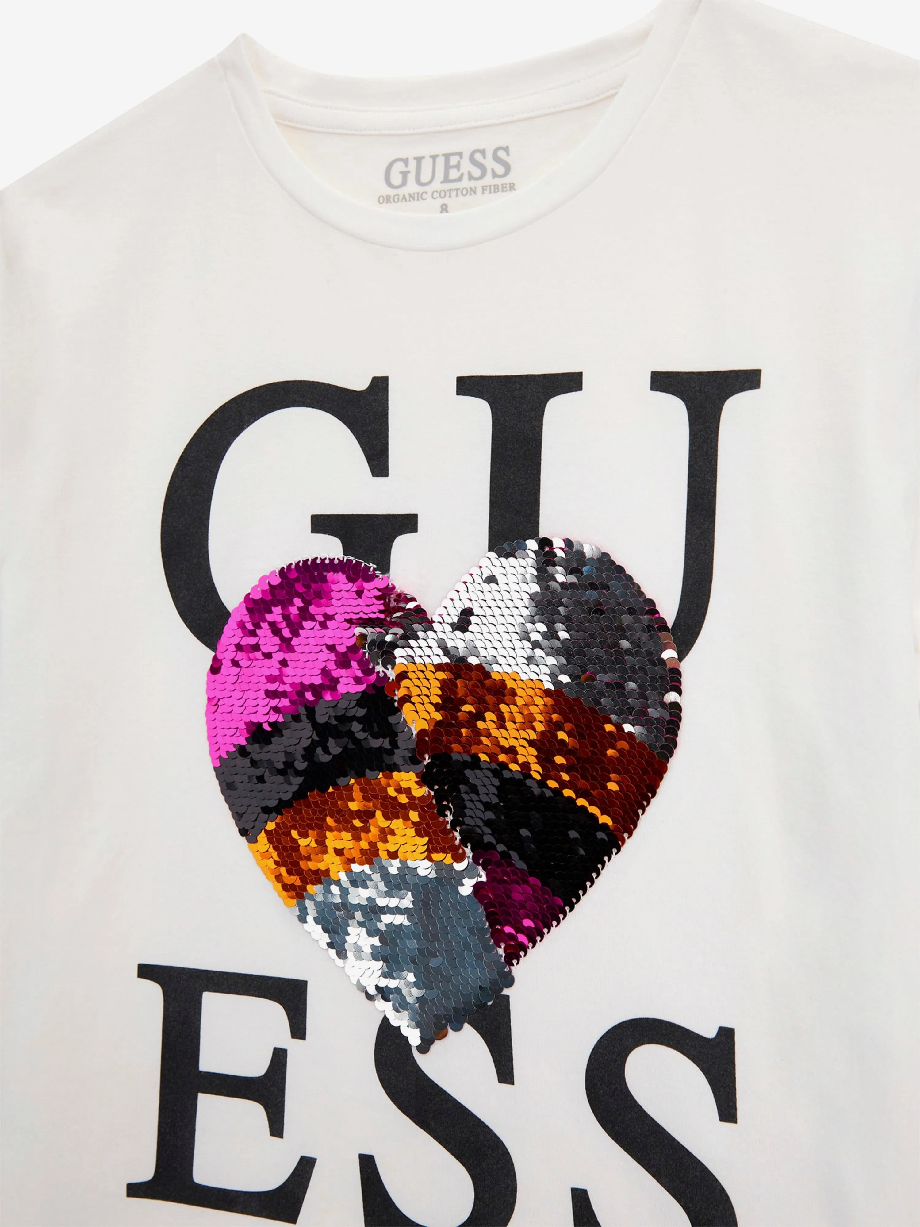 Girls Sequin Heart T-Shirt in White