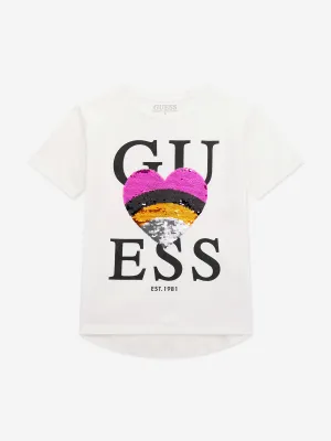 Girls Sequin Heart T-Shirt in White