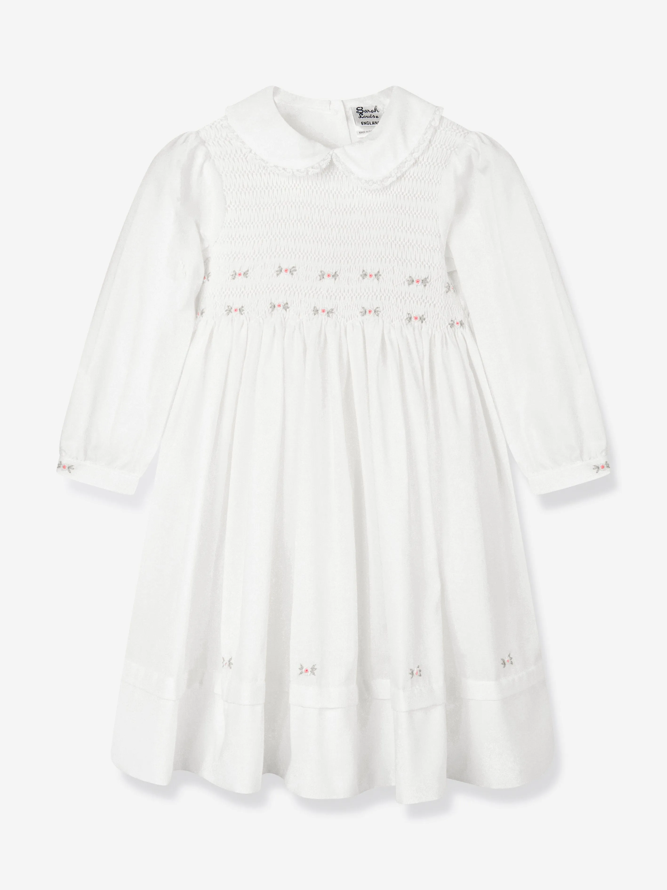 Girls Smocked Embroidered Dress in Ivory