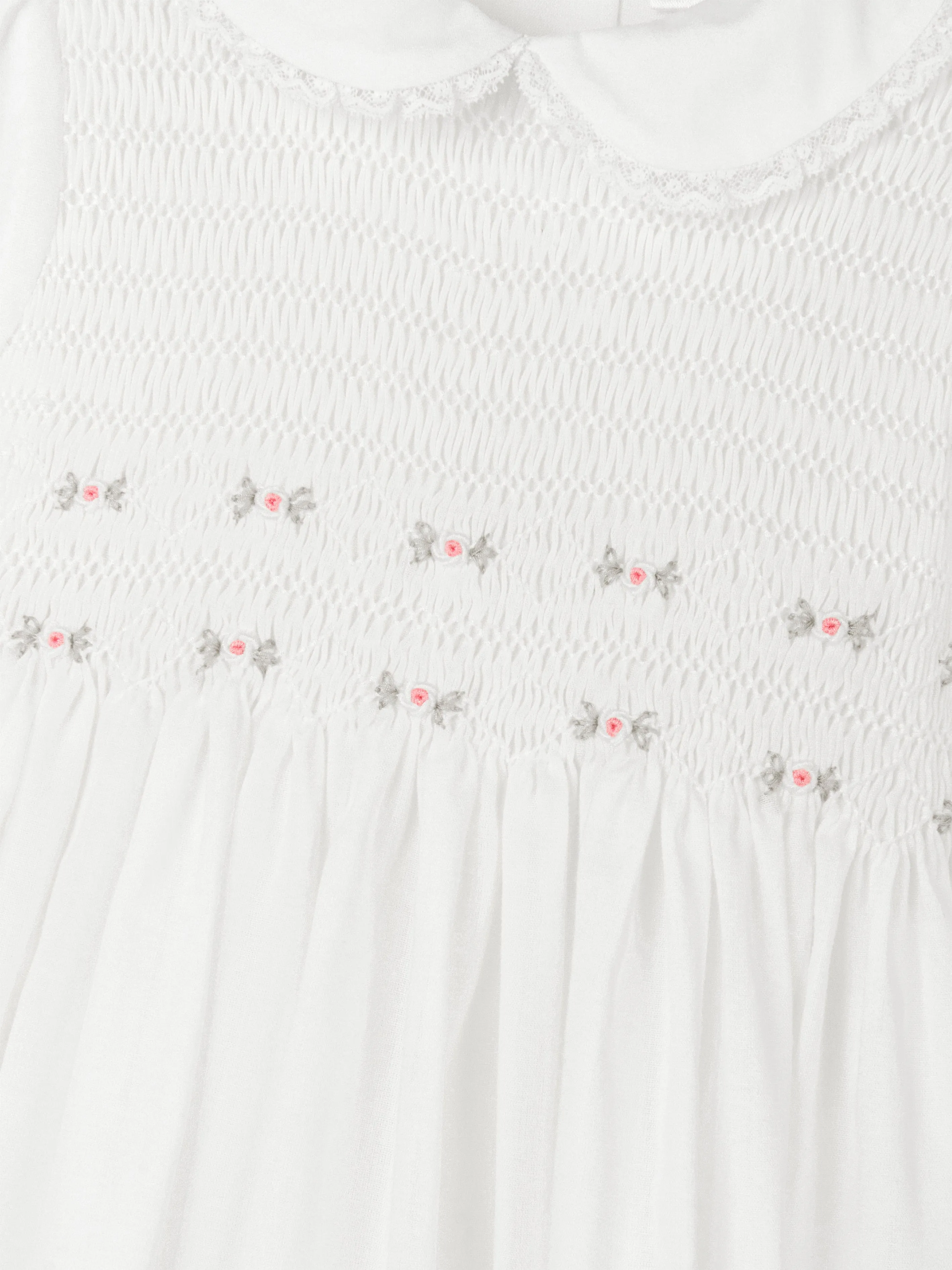 Girls Smocked Embroidered Dress in Ivory