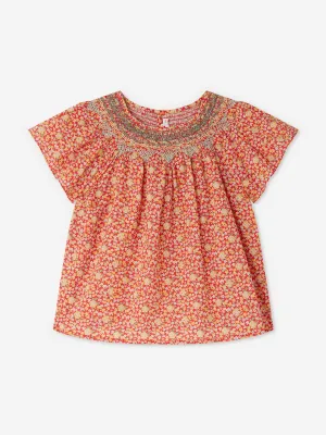 Girls Smocked Nella Blouse in Red