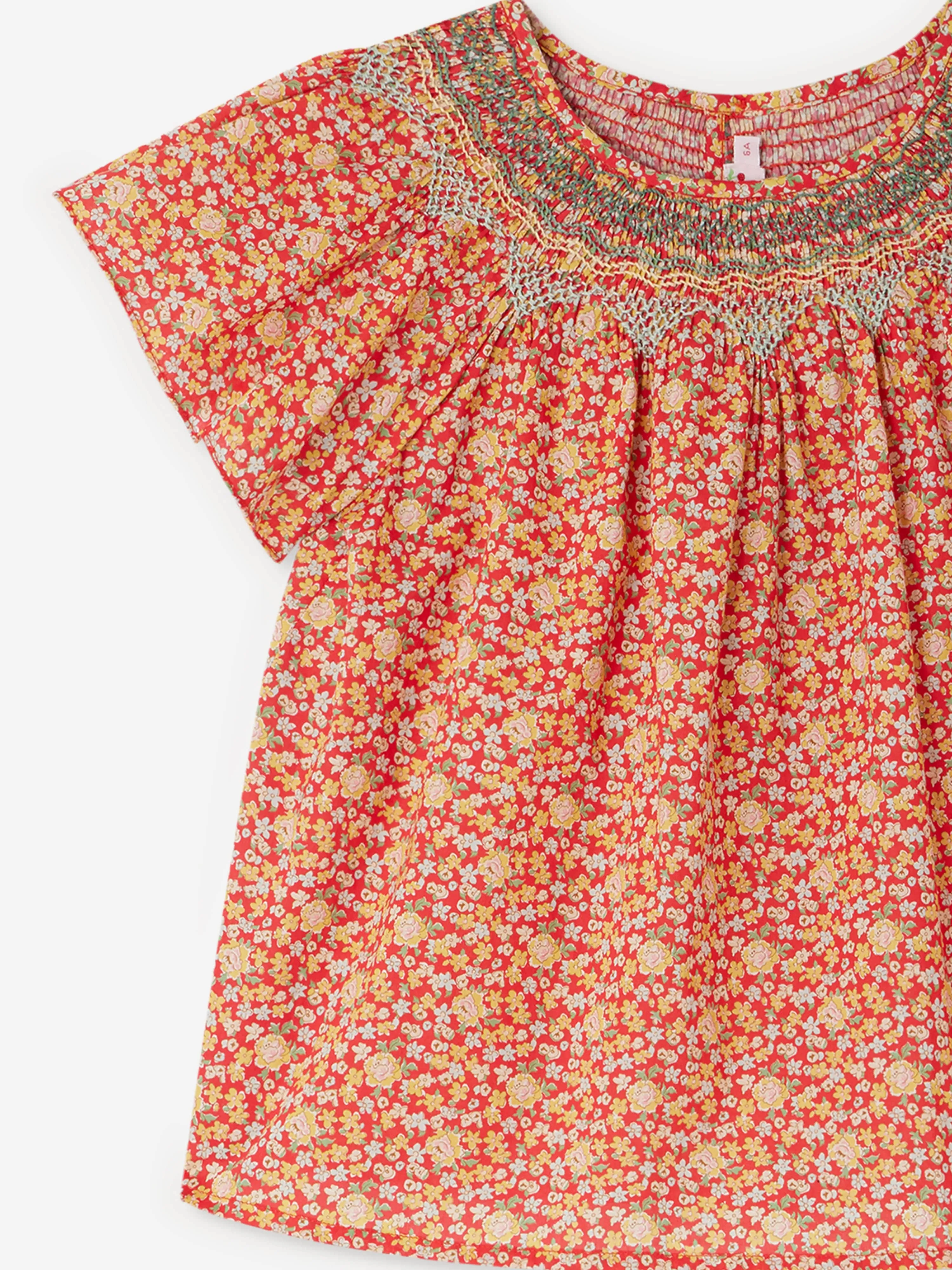 Girls Smocked Nella Blouse in Red