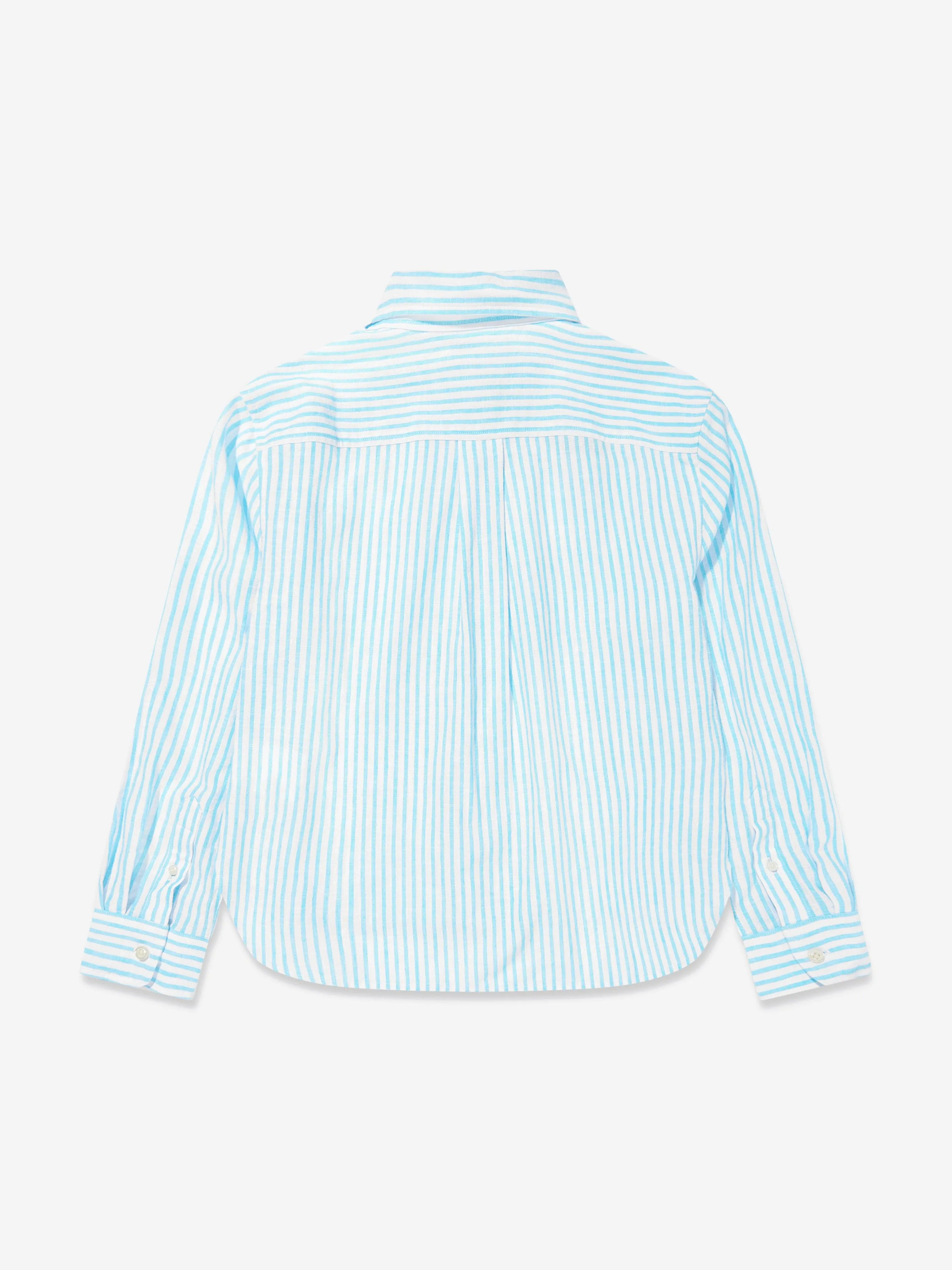 Girls Striped Logo Shirt in Blue