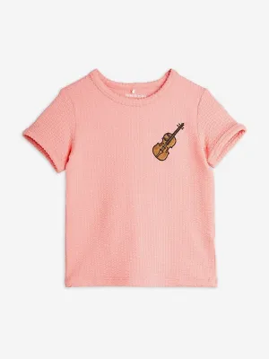 Girls Violin Embroidered T-Shirt in Pink