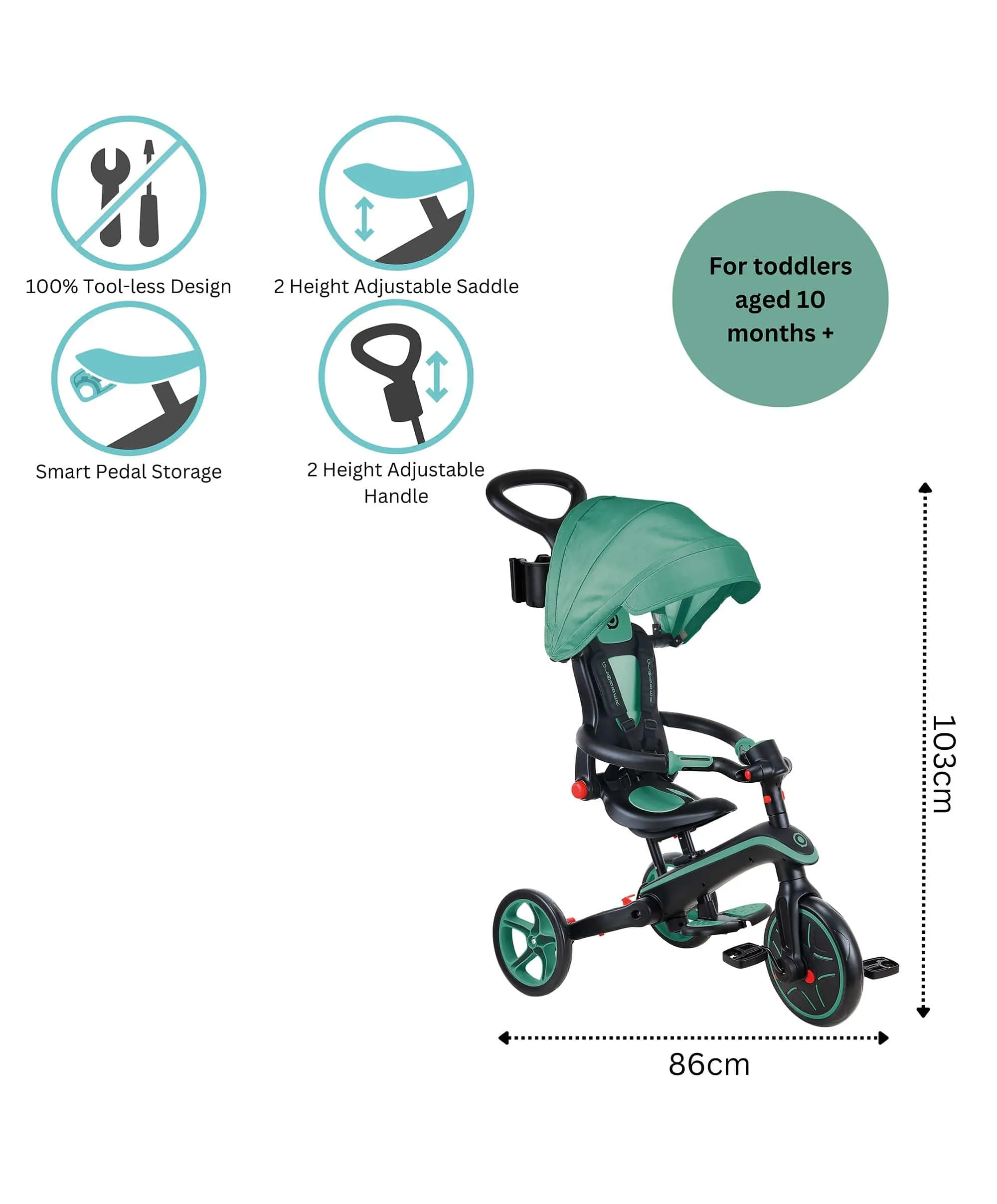Globber Explorer Foldable 4-in-1 Trike - Olive