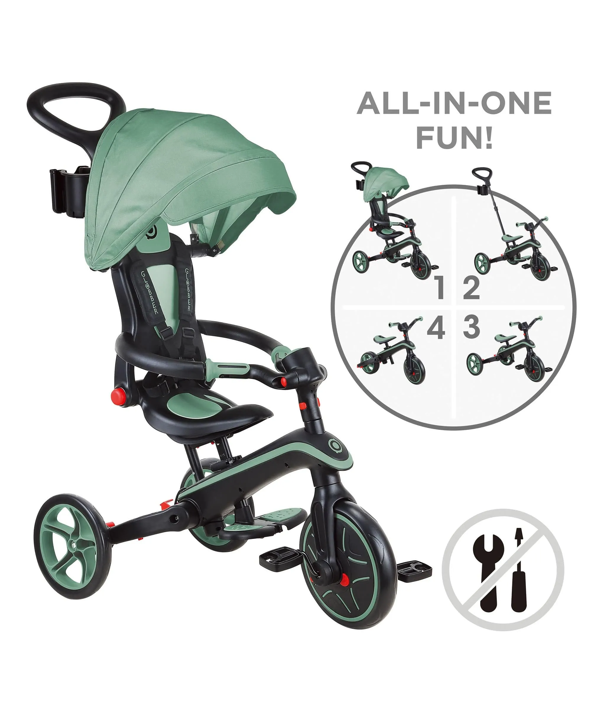 Globber Explorer Foldable 4-in-1 Trike - Olive