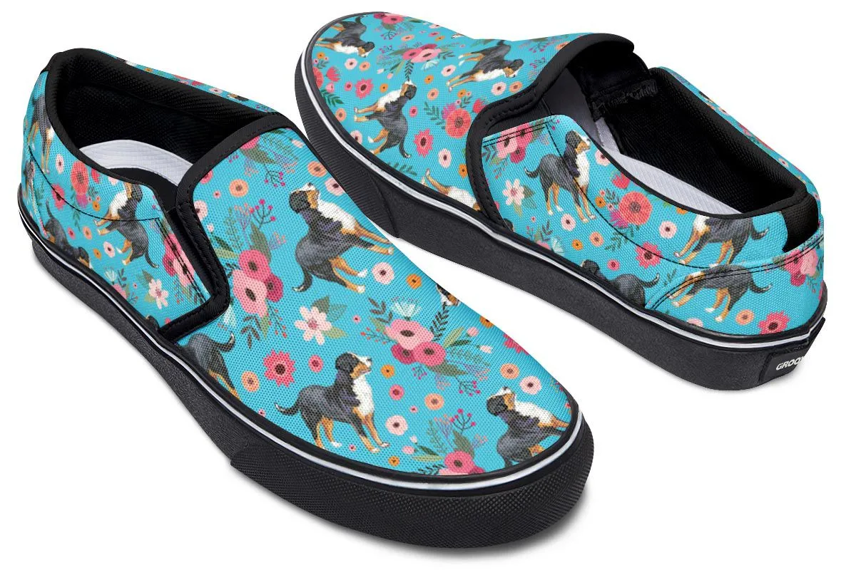 Greater Swiss Mountain Dog Flower Slip-On Shoes