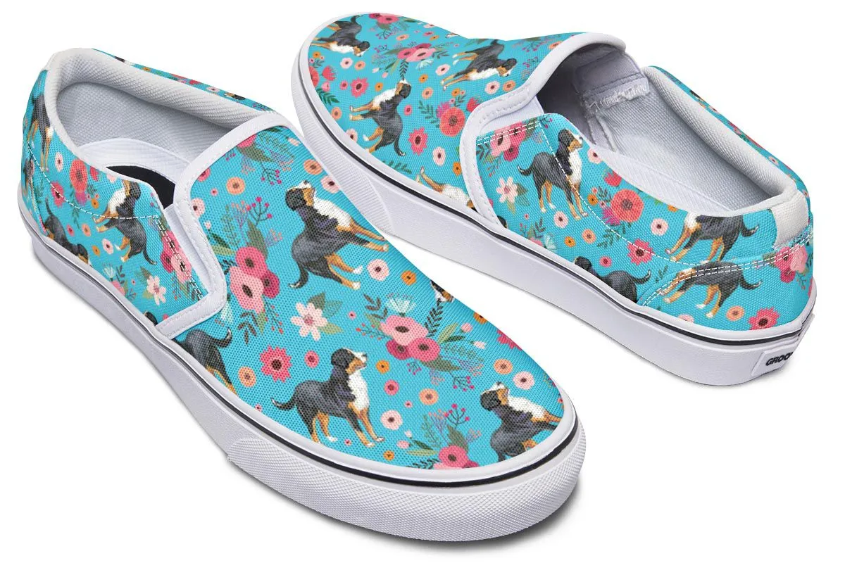 Greater Swiss Mountain Dog Flower Slip-On Shoes