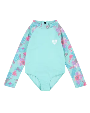 Hurley Clothing Girls Ruffle One Piece Swimsuit in Aurora Green
