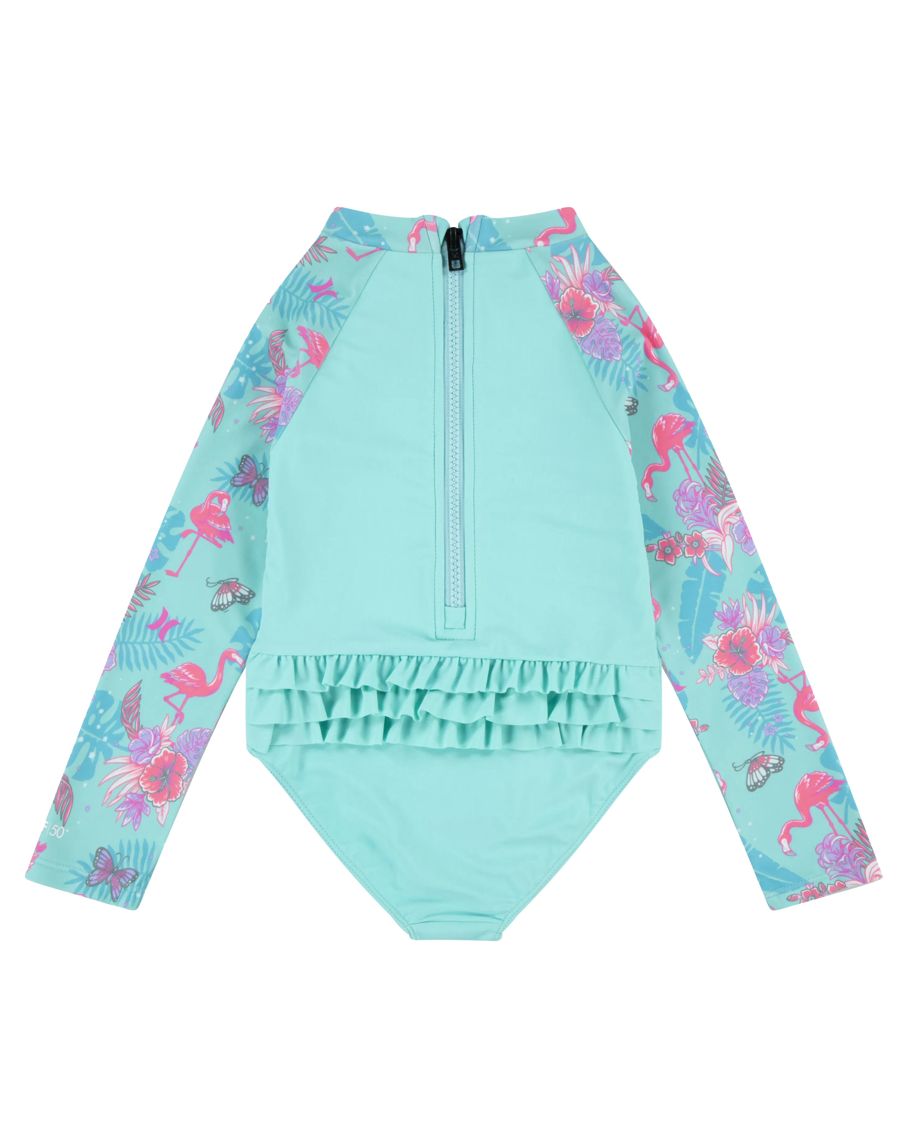Hurley Clothing Girls Ruffle One Piece Swimsuit in Aurora Green