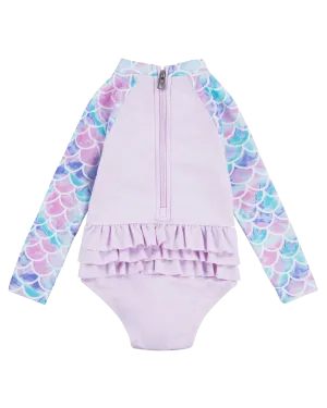 Hurley Clothing Girls Ruffle One Piece Swimsuit in Light Lavender