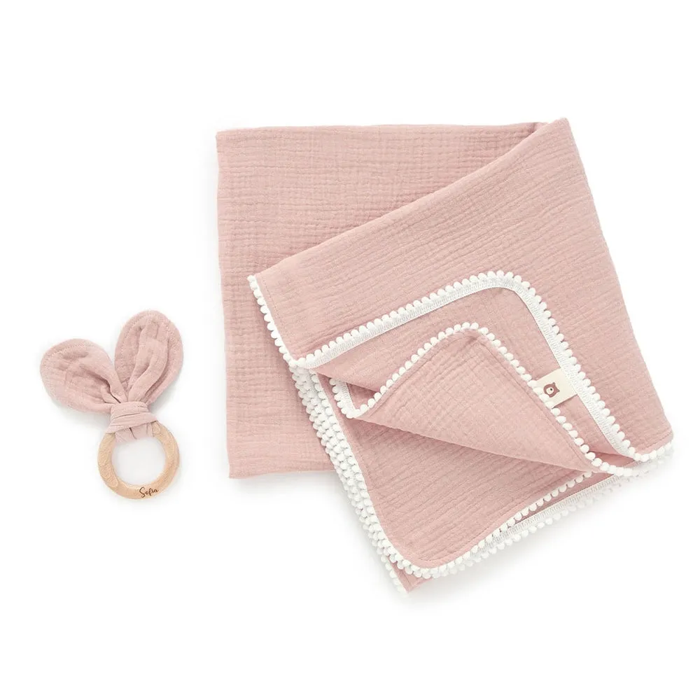 JBØRN Baby Gift Set | Organic Muslin Swaddle Blanket & Teether