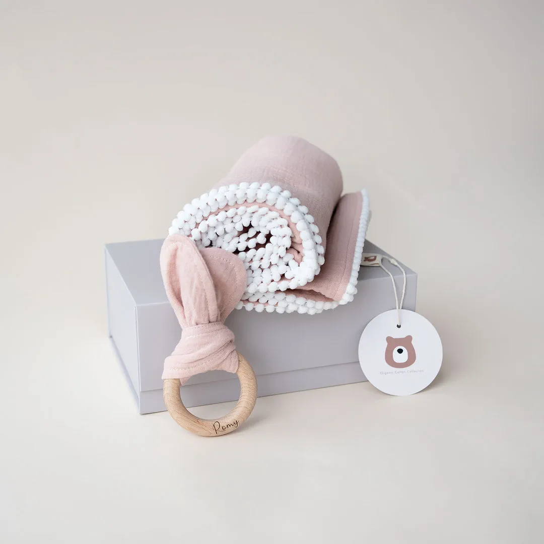 JBØRN Baby Gift Set | Organic Muslin Swaddle Blanket & Teether