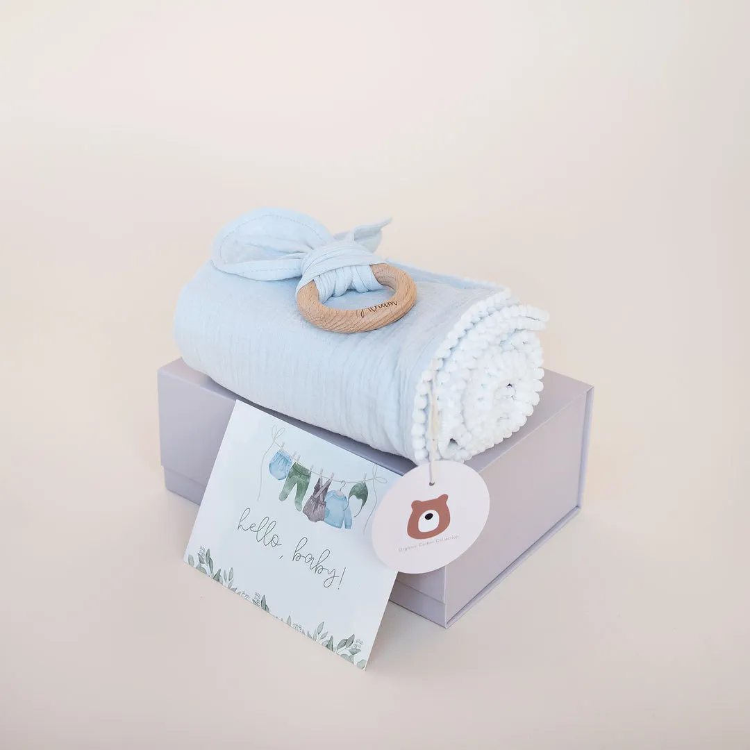 JBØRN Baby Gift Set | Organic Muslin Swaddle Blanket & Teether