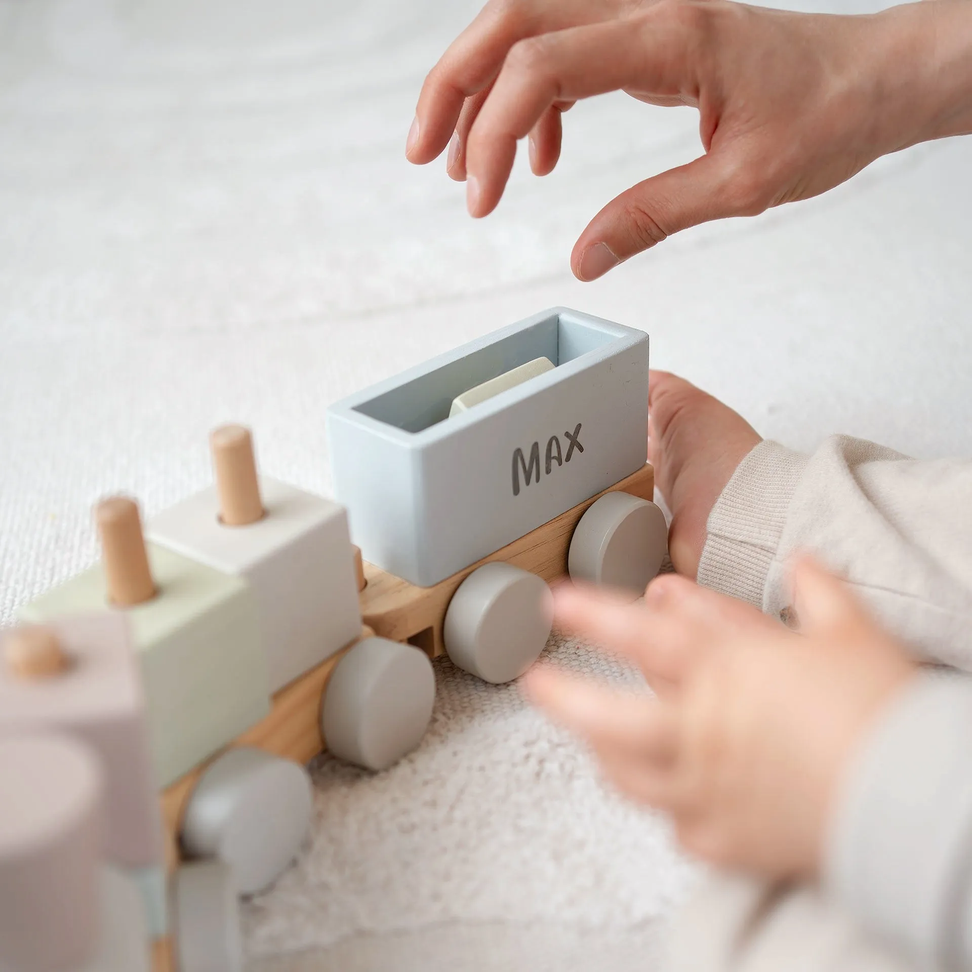 JBØRN Personalised Wooden Pull-Along Stacking Train Set