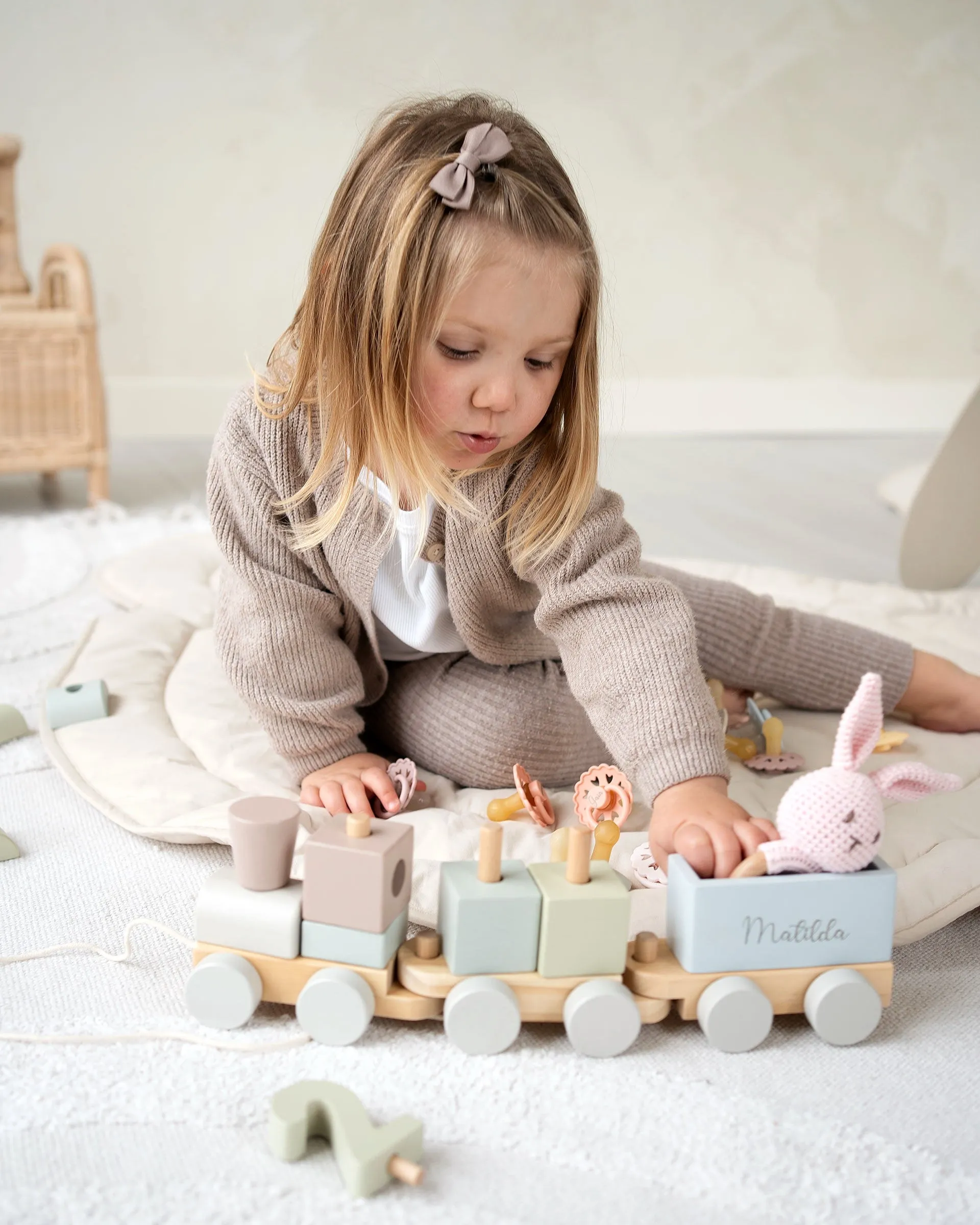 JBØRN Personalised Wooden Pull-Along Stacking Train Set
