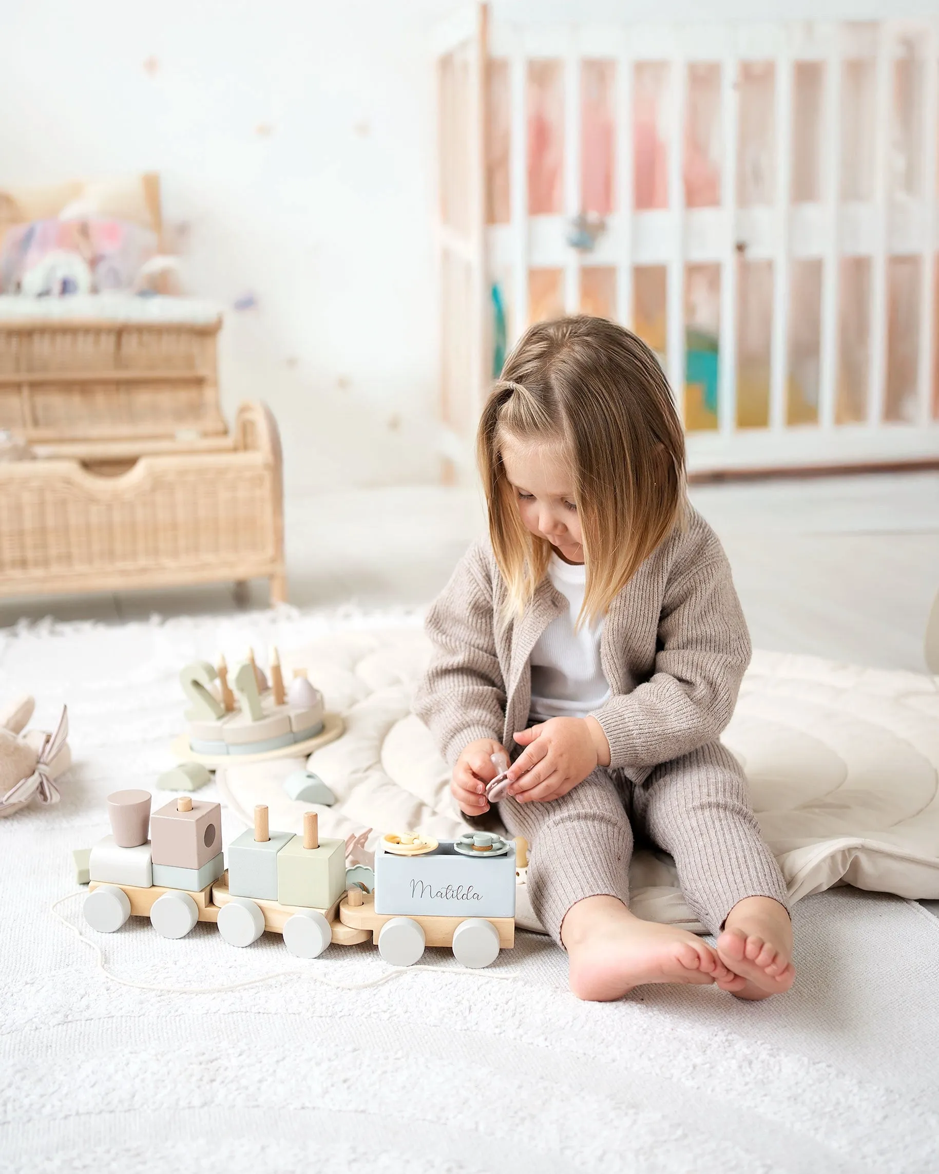JBØRN Personalised Wooden Pull-Along Stacking Train Set