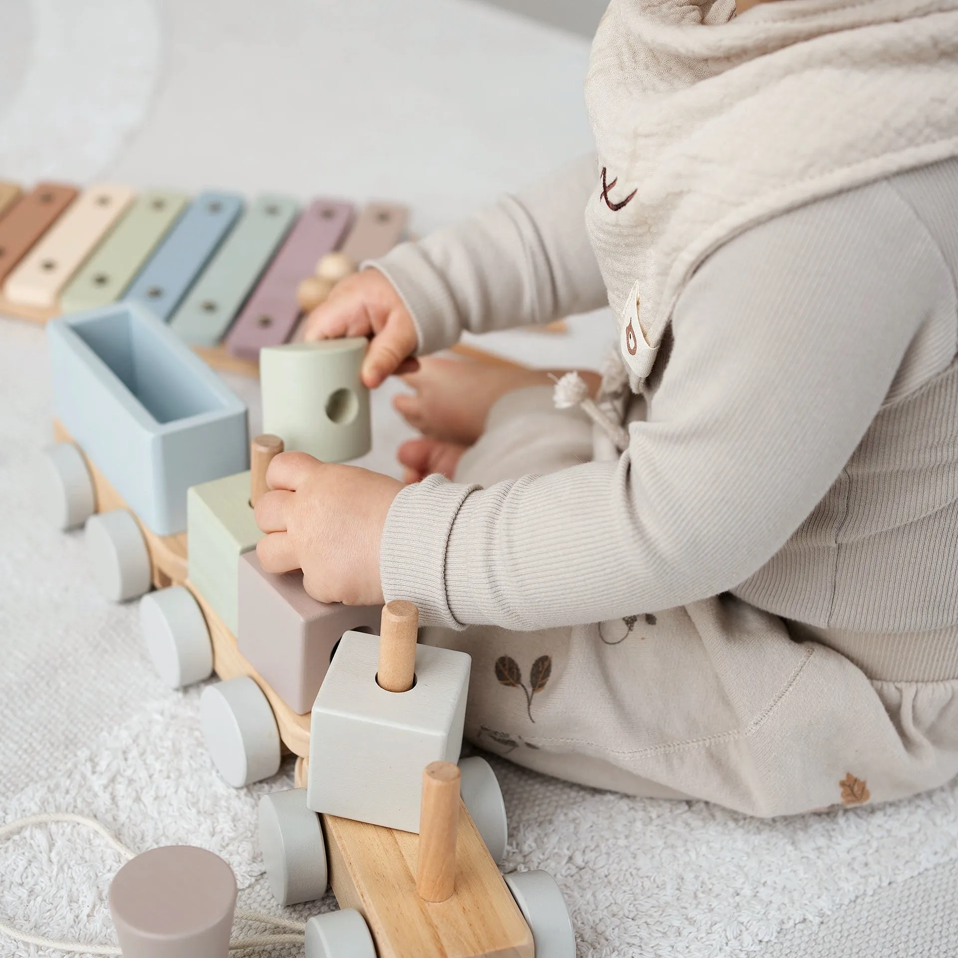 JBØRN Personalised Wooden Pull-Along Stacking Train Set