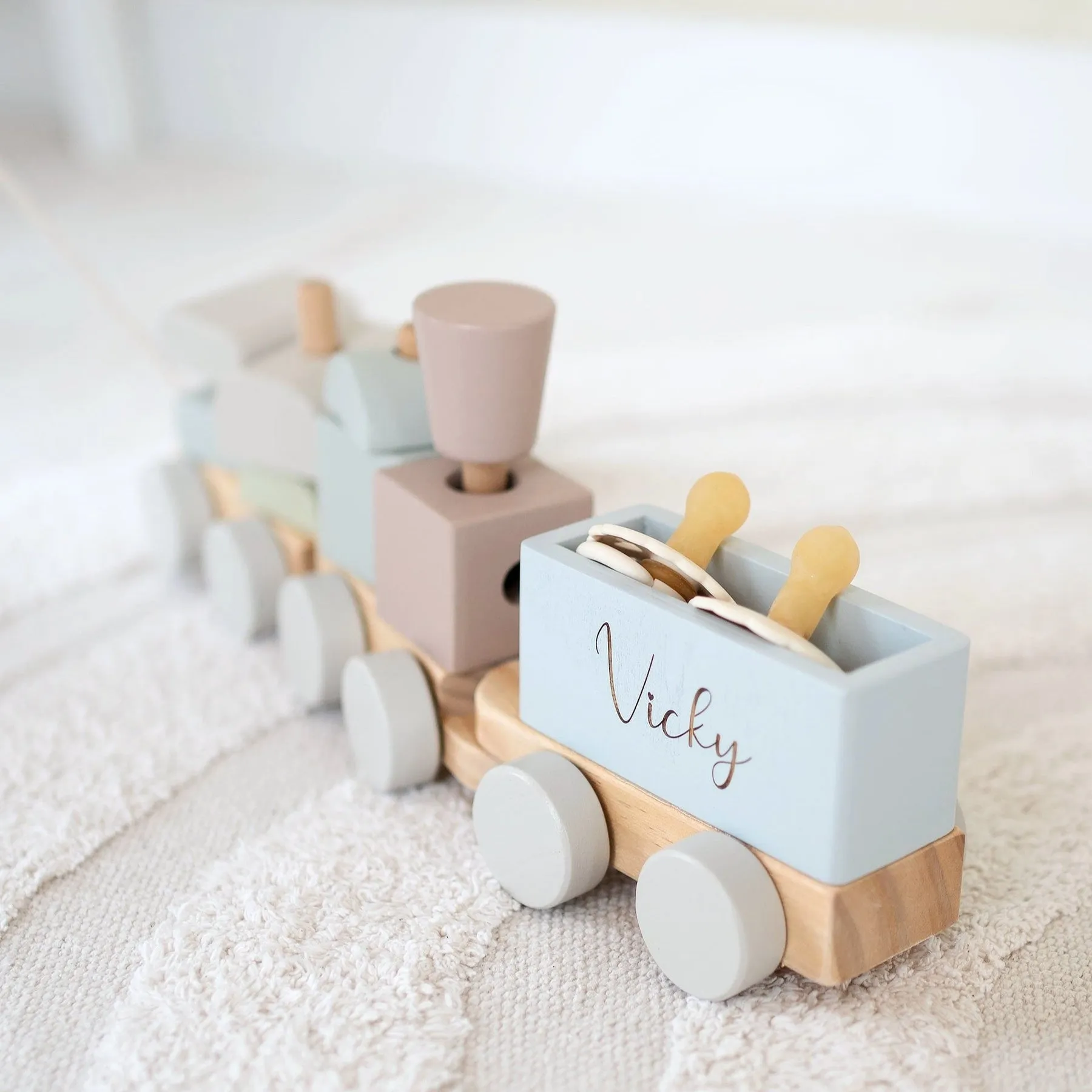 JBØRN Personalised Wooden Pull-Along Stacking Train Set